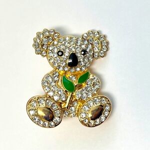 Brooch, clear, rhinestone, teddy bear, NIP